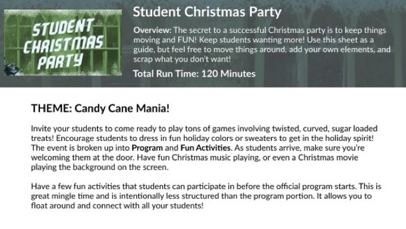Student Christmas Party Program Sheet